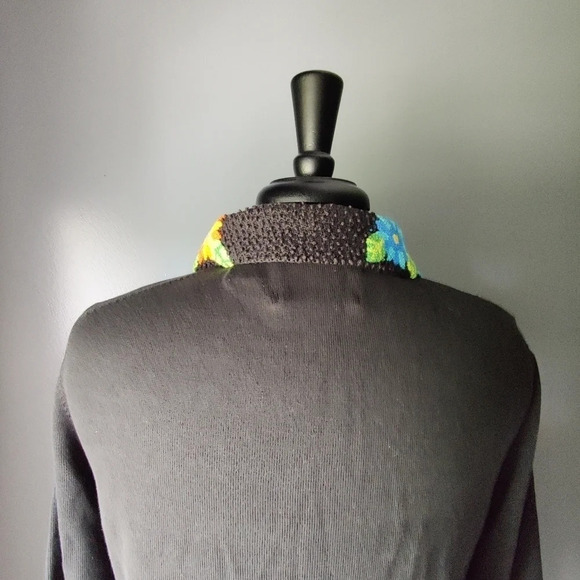 Michael Simon Black Cardigan with Neon Floral Embroidered Collar - Picture 6 of 7